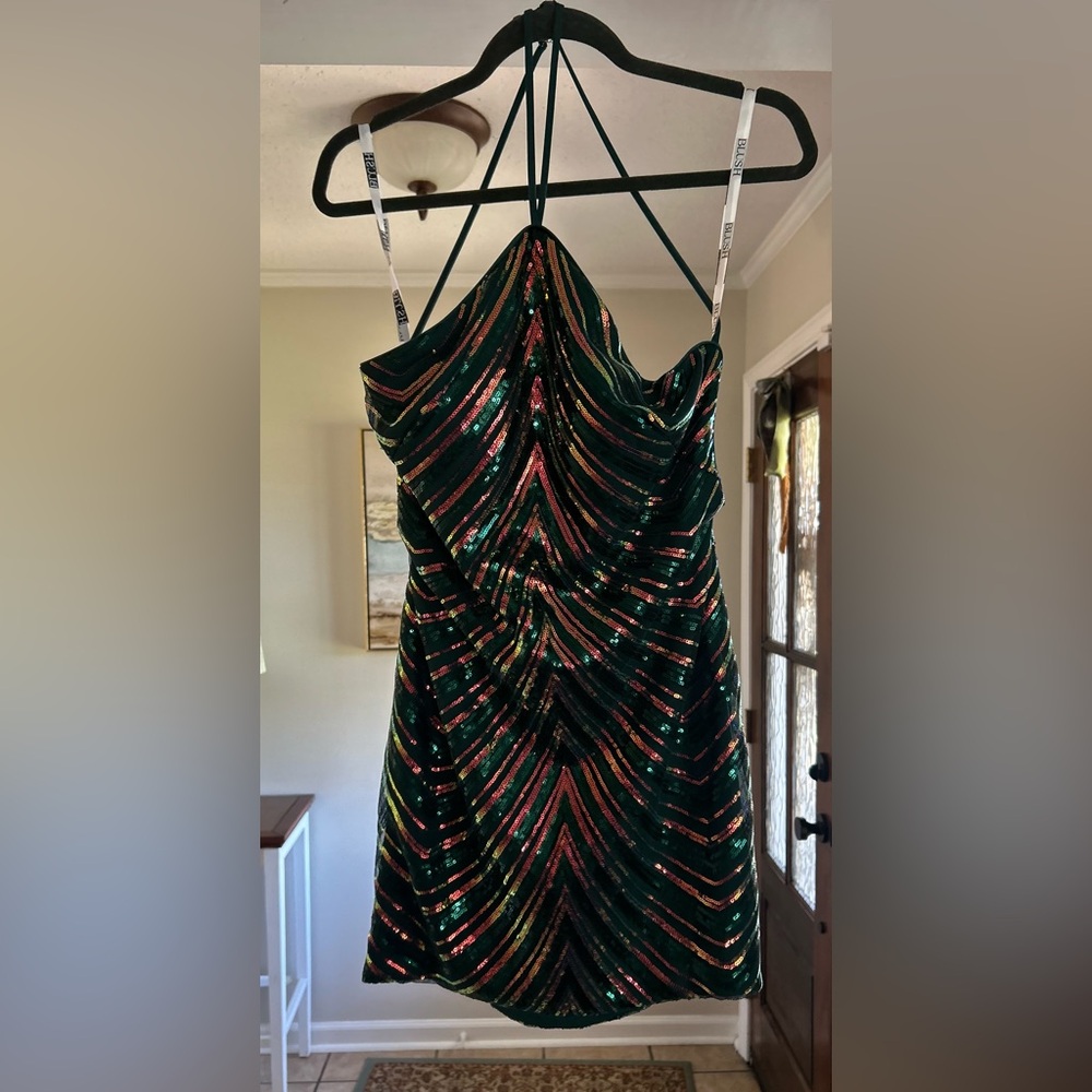 Elegant Green and Gold Striped Dress